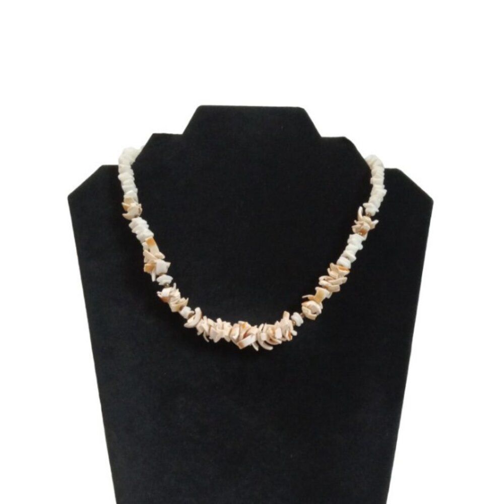 Vintage White and Beige Stacked Shell Shards Unisex Single Strand Necklace